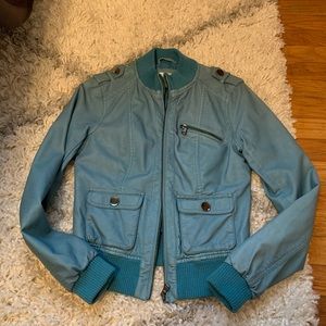 Teal Blue Leather Jacket